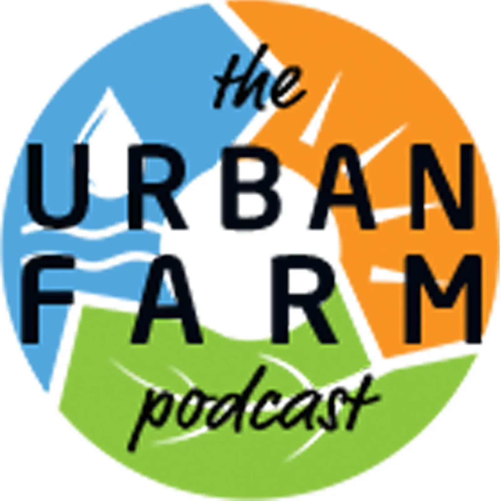 The Urban Farm Podcast: Official square cover art of The Urban Farm Podcast (itunes:image of the show's RSS feed, whose channel link is urbanfarm.org/blog/podcast/); the 2000 px file is visibly upscaled from a small original and looks soft.